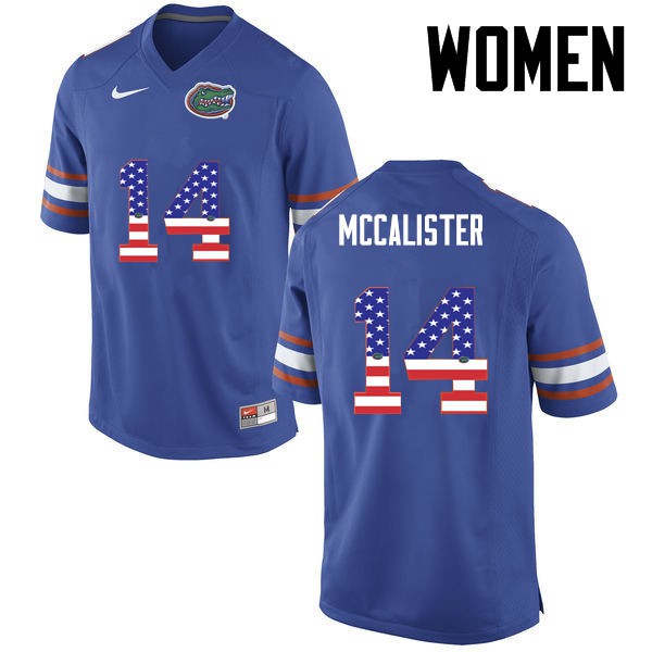 Florida Gators Women #14 Alex McCalister College Football USA Flag Fashion Blue